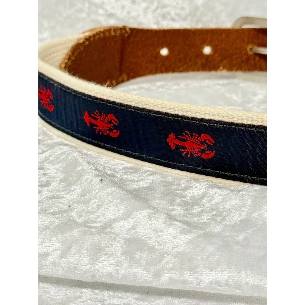 Crewcuts Boys Medium Web Belt Lobster Nautical Navy Cream Leather Trim USA Made